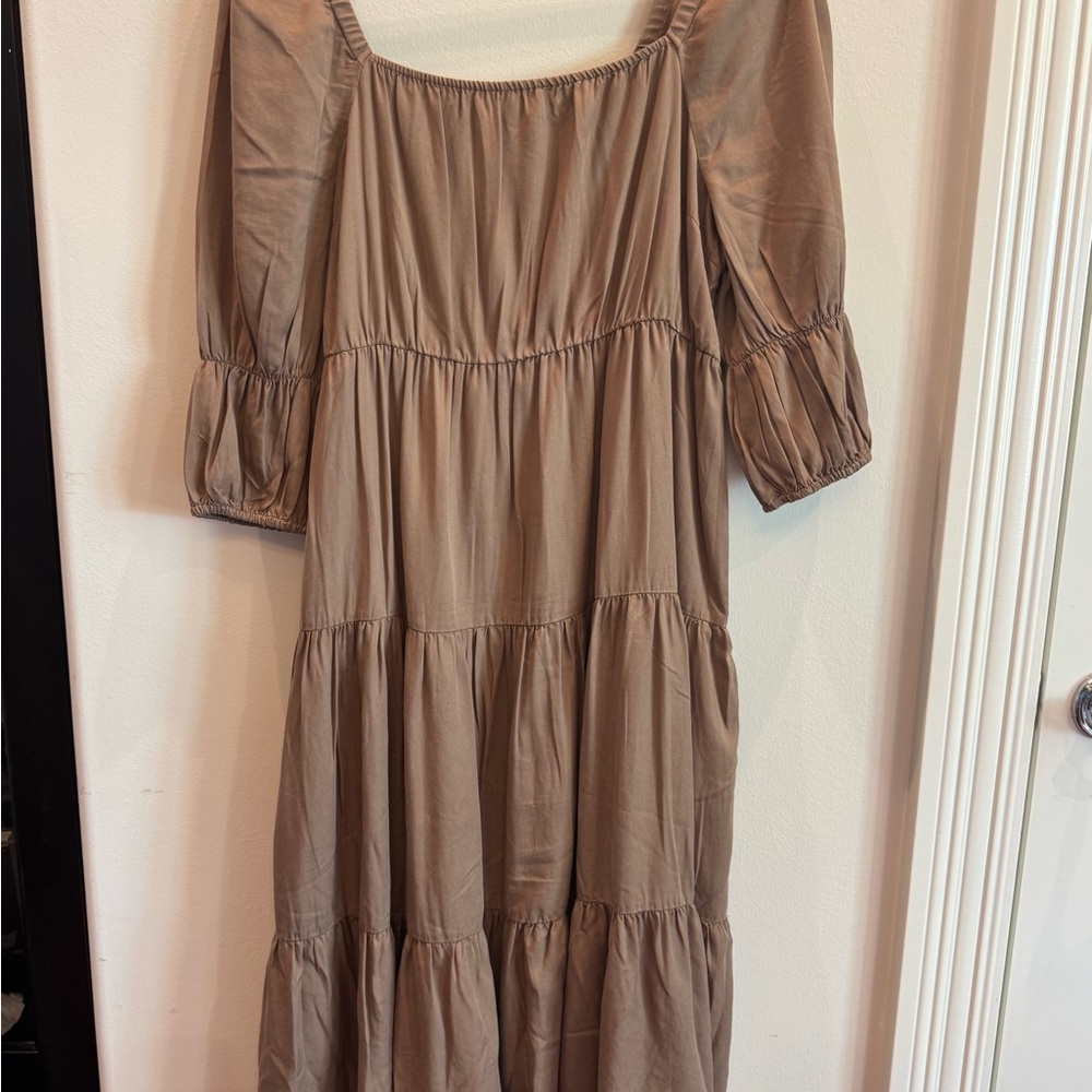 Chic Long Sleeve Tan Dress